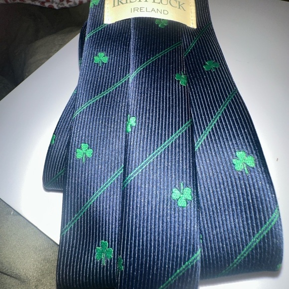 Irish Luck Navy Blue Tie with Green Shamrocks - Picture 11 of 11